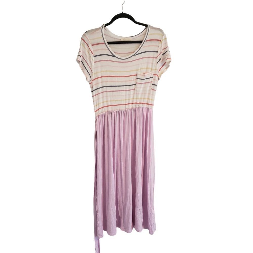REB. IN J. Women's Striped Purple T-Shirt Style Midi Dress Size Large